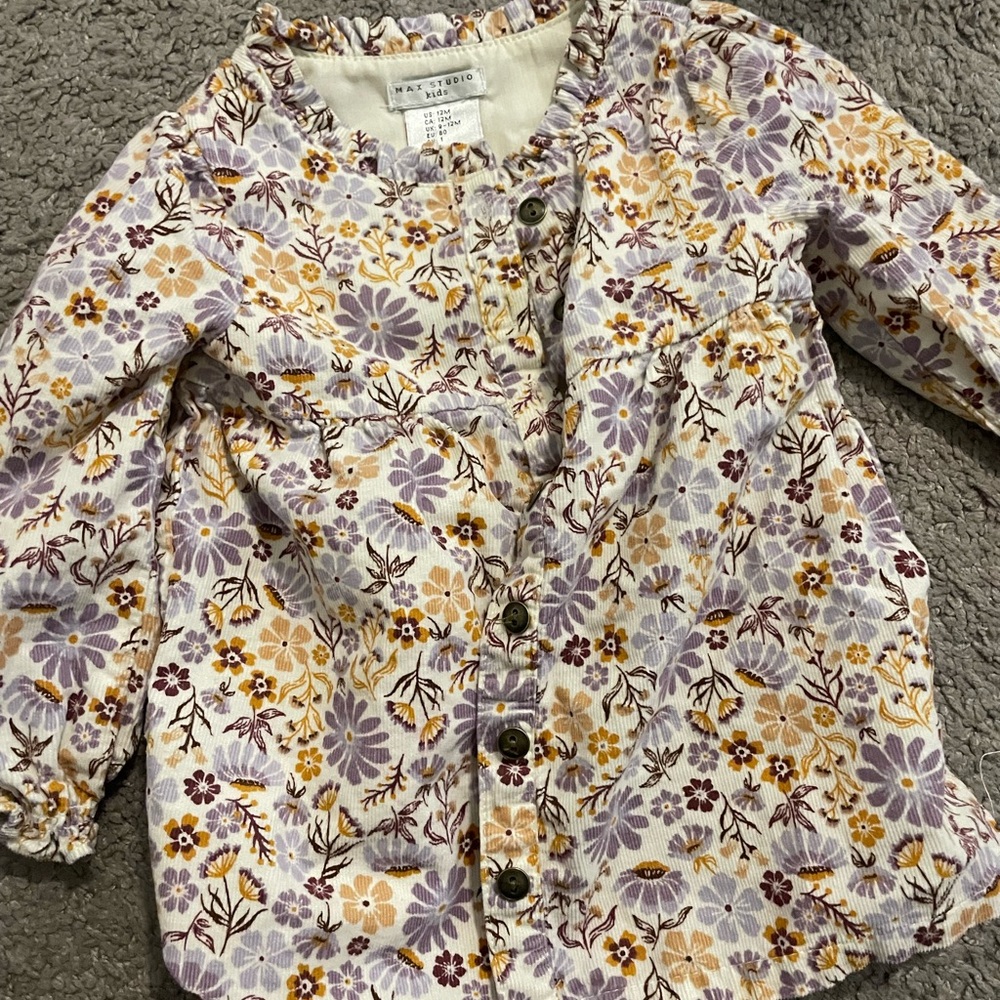 Max Studio Kids - Baby Girl 12M Floral Button Down Tunic Shirt